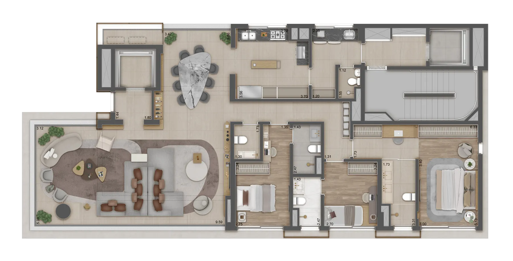 Opção de Planta de 185m² com 2 Suítes Ampliadas